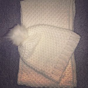 White with Gold Streaks Beanie & Scarf